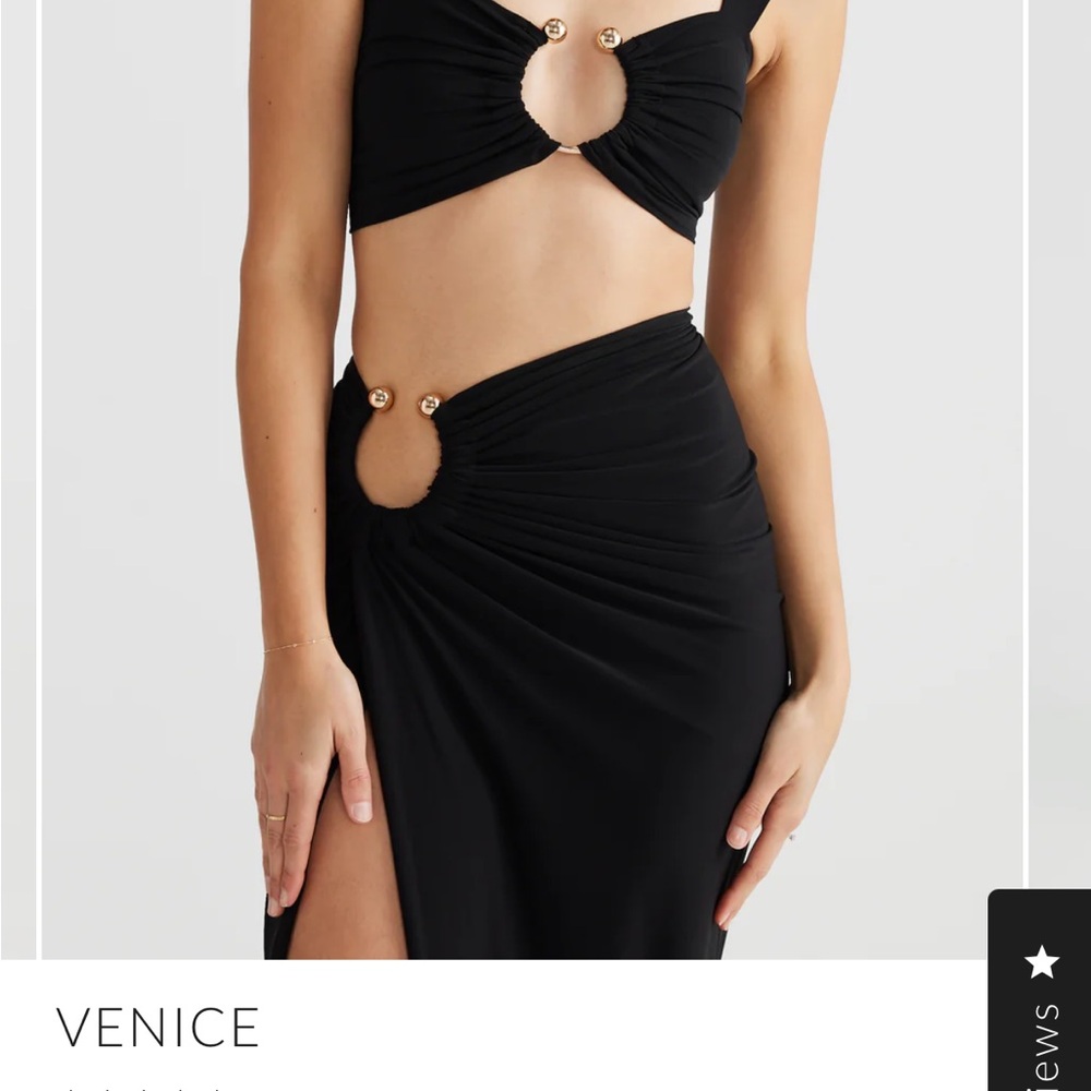 MÉLANI THE LABEL VENICE High Slit Gold Metal Detailed Two Piece - Black